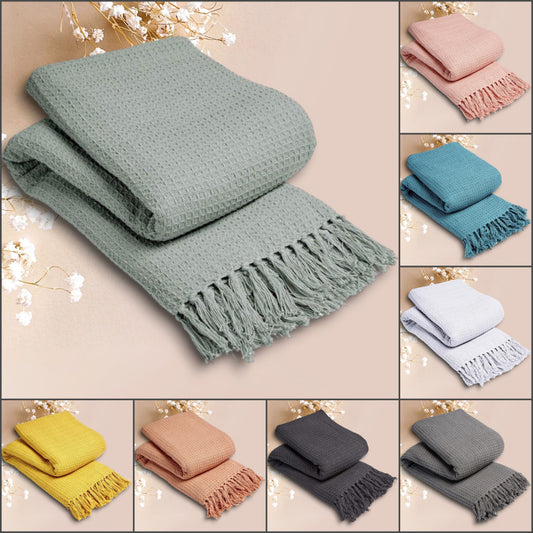 Knitted Throw 100% Cotton Blanket Perfect for Snuggling On Sofa Bed Soft Warm & Irresistibly Chic Blankets Throw