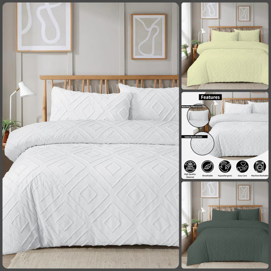 Unique Duvet Quilt Cover Set with Pillowcases, Luxury With Tufted Design Bedding Set