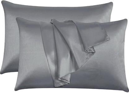 2 Pack Satin Pillowcases 50x75cm Standard UK Size  Soft 100% Polyester Satin Pillow Covers with Envelope Closure, Smooth Lightweight Machine Washable Bedding Pillowcase Set for Home & Bedroom