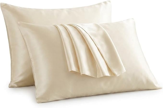 2 Pack Satin Pillowcases 50x75cm Standard UK Size  Soft 100% Polyester Satin Pillow Covers with Envelope Closure, Smooth Lightweight Machine Washable Bedding Pillowcase Set for Home & Bedroom
