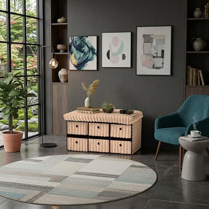 6 Drawer Ottoman Storage Bench with Velvet Cord Finish  Fabric Storage Chest, Padded Footstool Seat, Multipurpose Bedroom, Living Room & Hallway