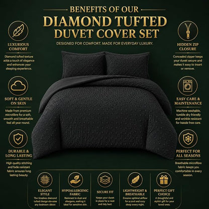 Double Duvet Cover Set Beige Tufted Bedding Set with 2 Pillowcases | Soft  Textured Geometric Quilt Cover with Hidden Zip
