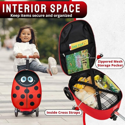 2 in 1 Kids Scooter Suitcase Cabin Approved  Foldable Ride On Travel Luggage with Non Slip Deck, Lightweight 18 Inch Carry-On Suitcase for Children 5+ Years
