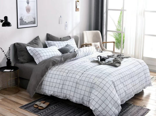 Printed Microfibre Duvet Cover Set Reversible Geometric Bedding