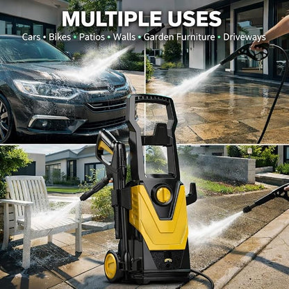 1400W Electric Pressure Washer 105 Bar  Portable High Pressure Jet Washer with 6.5L/Min Water Flow, 5M Hose, Detergent Bottle & Auto Start/Stop for Car, Patio & Outdoor Cleaning