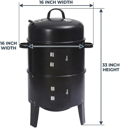 Stacker Smoker BBQ Grill & Fire Pit with Lid Thermometer  Heavy Duty Charcoal Barbecue Grill, Adjustable Air Vents, Outdoor Garden Patio Smoker & Roaster