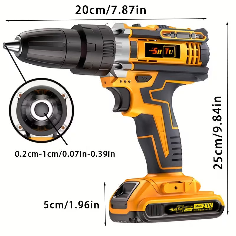 Cordless Electric Drill Set with Lithium Battery, Rechargeable Impact Drill & Screwdriver Combo Tool, Multifunctional Hand Drill for DIY, Home Repair, Craft Projects & Maintenance