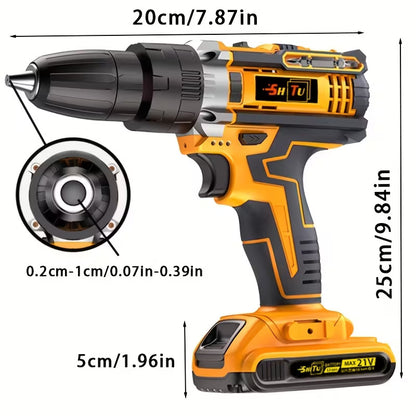 Cordless Electric Drill Set with Lithium Battery, Rechargeable Impact Drill & Screwdriver Combo Tool, Multifunctional Hand Drill for DIY, Home Repair, Craft Projects & Maintenance