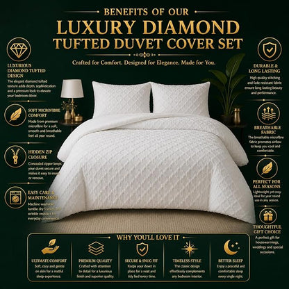 Double Duvet Cover Set Beige Tufted Bedding Set with 2 Pillowcases | Soft  Textured Geometric Quilt Cover with Hidden Zip