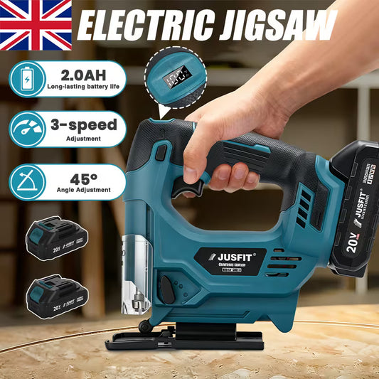 Brushless Cordless Electric Jigsaw (Machine Only)  Variable Speed Jig Saw with 0°–45° Bevel Cutting, Battery Level Indicator & Ergonomic Grip for Wood, PVC & Metal
