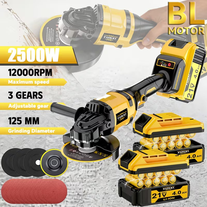 Cordless Angle Grinder with Lithium Battery, Compact Electric Grinding & Polishing Tool with Side Handle, Portable Power Tool for Metal Cutting, Surface Finishing & DIY Projects
