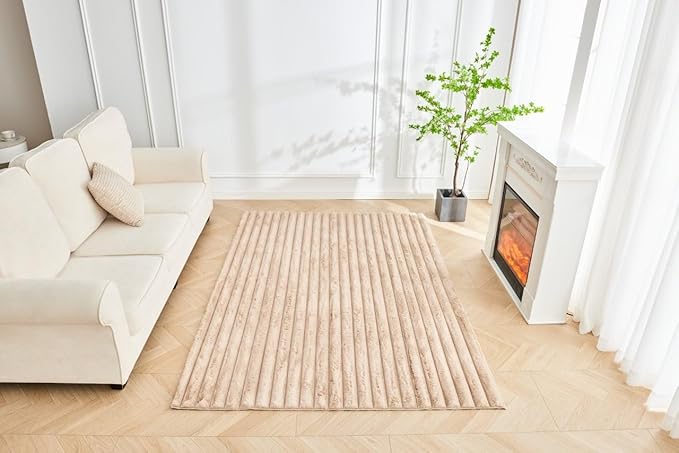 Luxury Faux Fur Shaggy Area Rug  Ultra Soft Plush Striped Non Slip Floor Carpet for Living Room, Bedroom, Lounge & Nursery  120 x 170cm