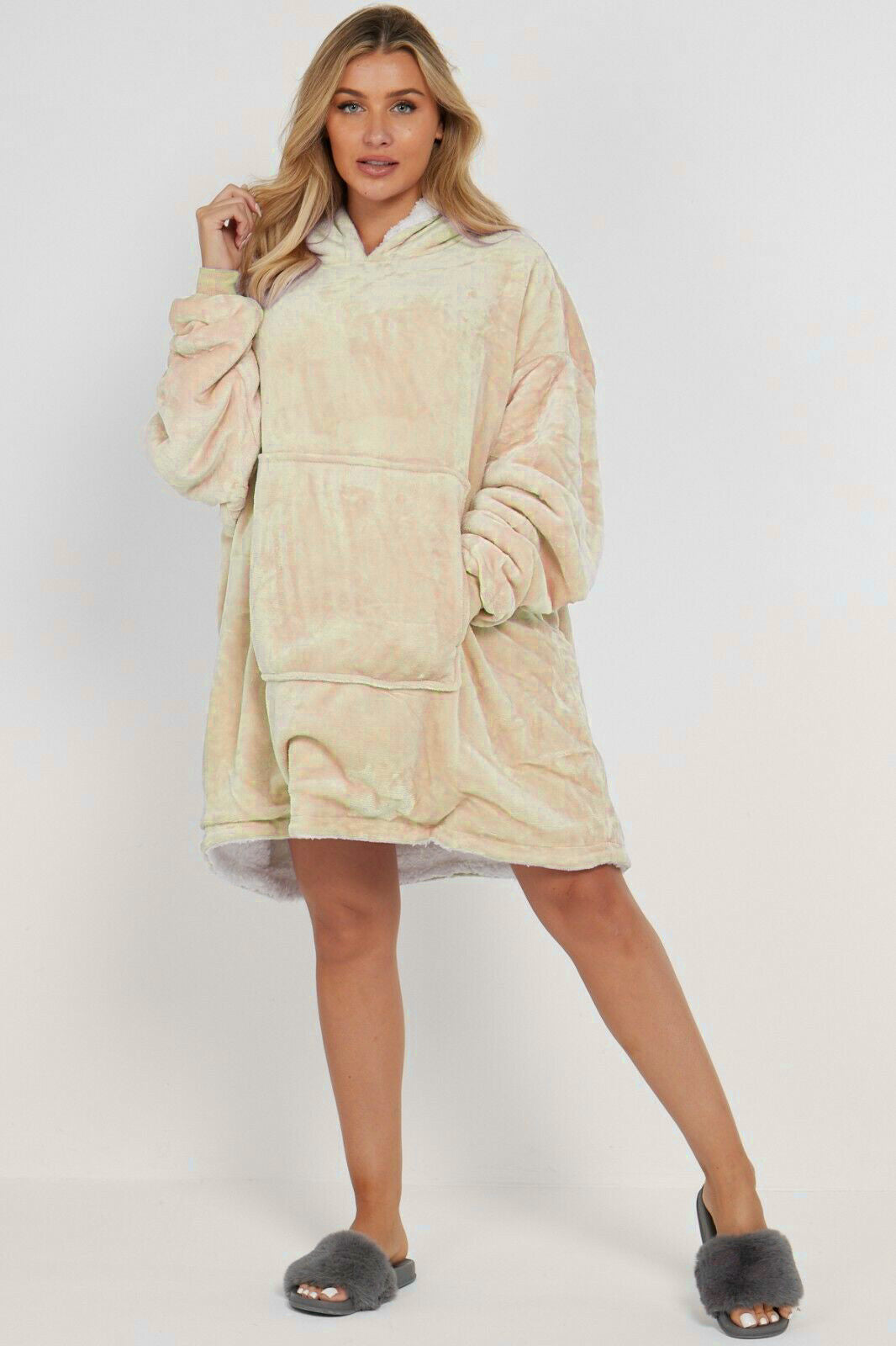 Ladies Oversized Hoodie Sherpa Fleece Soft Cosy Warm Thermal Hooded Sweatshirt