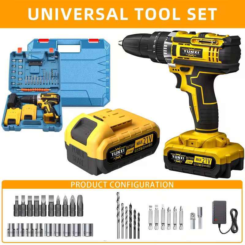 Cordless Electric Drill Set with Lithium Battery, Rechargeable Impact Drill & Screwdriver Combo Tool, Multifunctional Hand Drill for DIY, Home Repair, Craft Projects & Maintenance