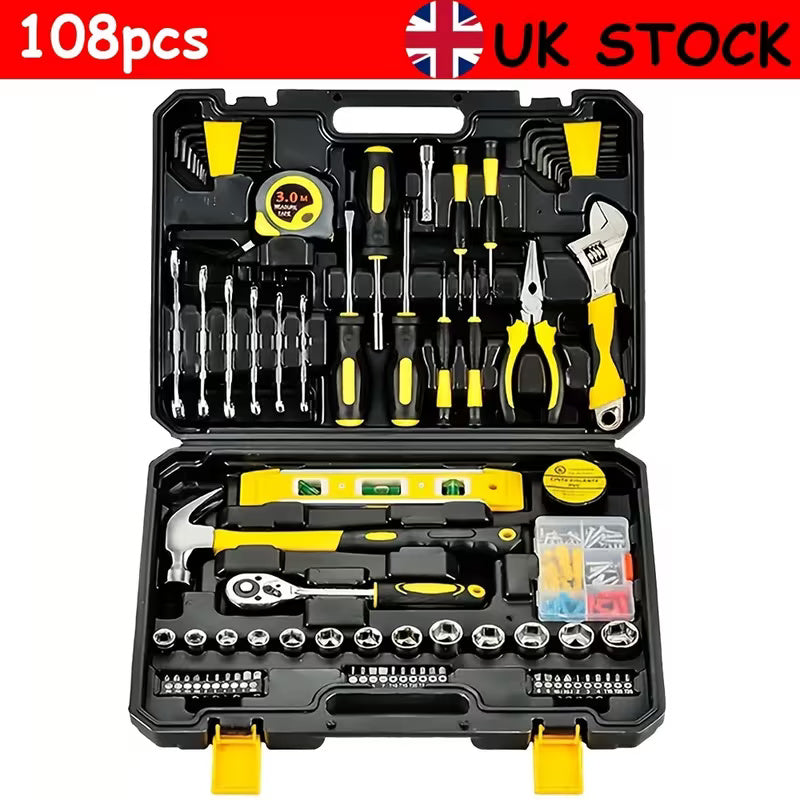 108 Piece Household Hand Tool Set with Storage Case  Home Repair, DIY Maintenance & Auto Repair Toolkit with Socket Wrenches, Screwdrivers & Essential Hand Tools