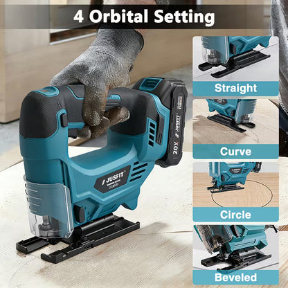 Brushless Cordless Electric Jigsaw (Machine Only)  Variable Speed Jig Saw with 0°–45° Bevel Cutting, Battery Level Indicator & Ergonomic Grip for Wood, PVC & Metal