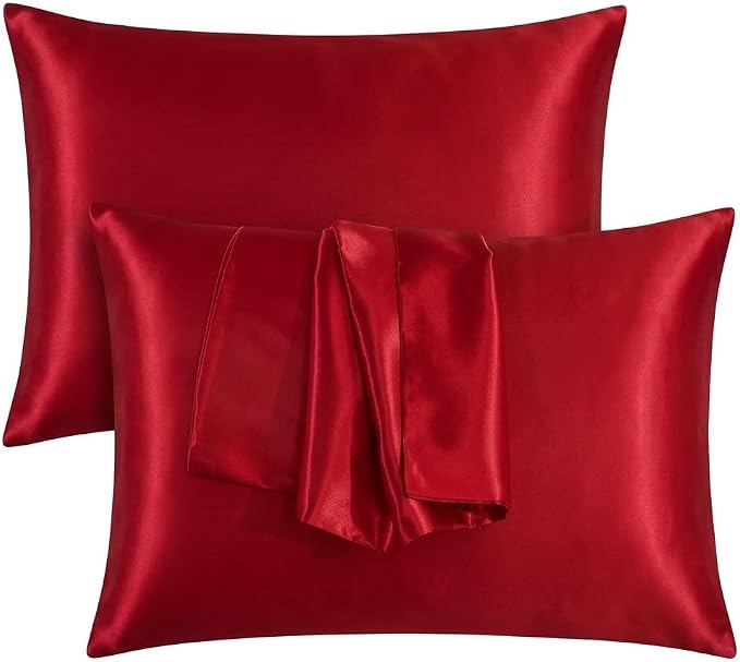 2 Pack Satin Pillowcases 50x75cm Standard UK Size  Soft 100% Polyester Satin Pillow Covers with Envelope Closure, Smooth Lightweight Machine Washable Bedding Pillowcase Set for Home & Bedroom