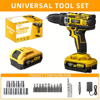 Cordless Electric Drill Set with Lithium Battery, Rechargeable Impact Drill & Screwdriver Combo Tool, Multifunctional Hand Drill for DIY, Home Repair, Craft Projects & Maintenance