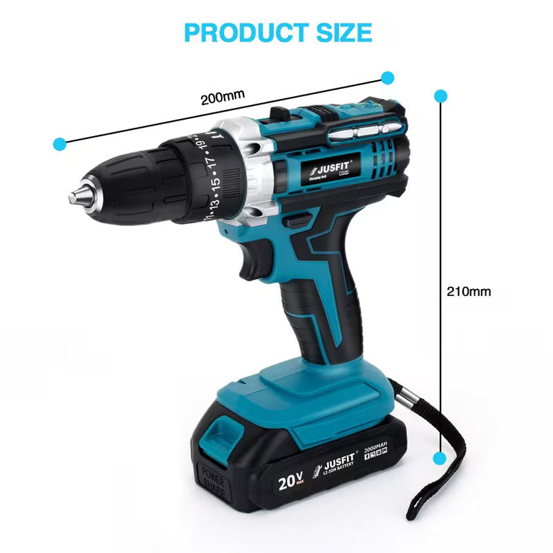 Cordless Hammer Impact Drill Driver Kit with 2 x 2000mAh Batteries, 29 Piece Accessory Set, 25+3 Torque Settings, LED Work Light & Fast Charger for DIY and Home Repairs