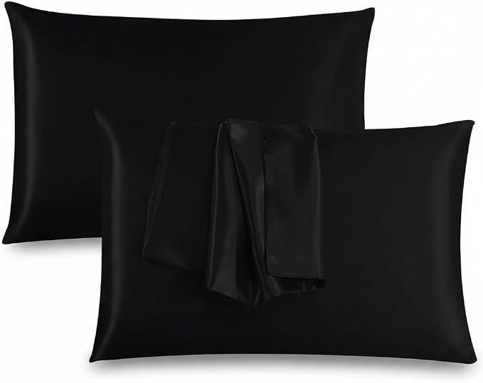 2 Pack Satin Pillowcases 50x75cm Standard UK Size  Soft 100% Polyester Satin Pillow Covers with Envelope Closure, Smooth Lightweight Machine Washable Bedding Pillowcase Set for Home & Bedroom