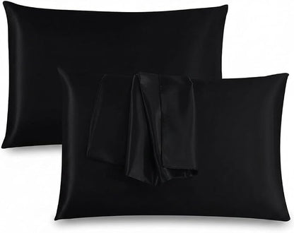 2 Pack Satin Pillowcases 50x75cm Standard UK Size  Soft 100% Polyester Satin Pillow Covers with Envelope Closure, Smooth Lightweight Machine Washable Bedding Pillowcase Set for Home & Bedroom