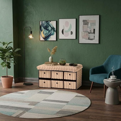 6 Drawer Ottoman Storage Bench with Velvet Cord Finish  Fabric Storage Chest, Padded Footstool Seat, Multipurpose Bedroom, Living Room & Hallway