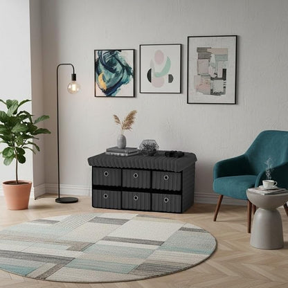 6 Drawer Ottoman Storage Bench with Velvet Cord Finish  Fabric Storage Chest, Padded Footstool Seat, Multipurpose Bedroom, Living Room & Hallway