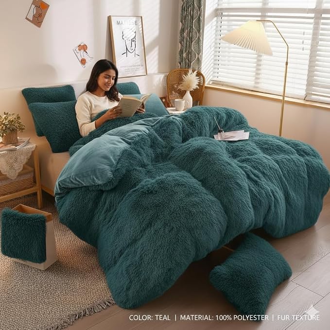 Luxury Faux Fur Shaggy Duvet Cover Set  Super Soft Plush Teddy Fleece Bedding Set with Matching Pillowcase  Warm Winter Bed Linen