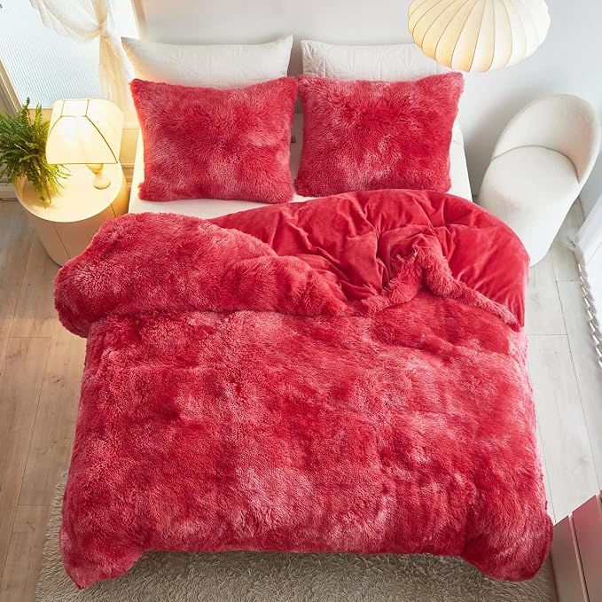 Luxury Faux Fur Shaggy Duvet Cover Set  Super Soft Plush Teddy Fleece Bedding Set with Matching Pillowcase  Warm Winter Bed Linen