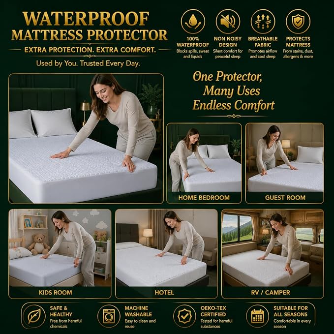 Small Double Waterproof Mattress Protector 30cm Deep Fitted Terry Mattress Cover | Breathable Anti Allergy Bed Protector
