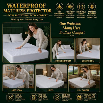 Small Double Waterproof Mattress Protector 30cm Deep Fitted Terry Mattress Cover | Breathable Anti Allergy Bed Protector
