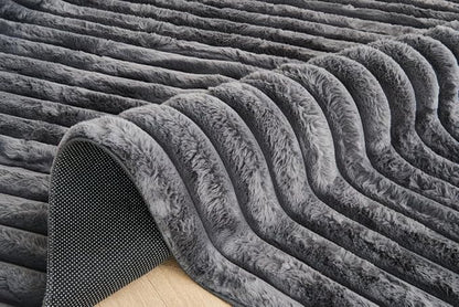 Luxury Faux Fur Shaggy Area Rug  Ultra Soft Plush Striped Non Slip Floor Carpet for Living Room, Bedroom, Lounge & Nursery  120 x 170cm
