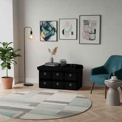 6 Drawer Ottoman Storage Bench with Velvet Cord Finish  Fabric Storage Chest, Padded Footstool Seat, Multipurpose Bedroom, Living Room & Hallway
