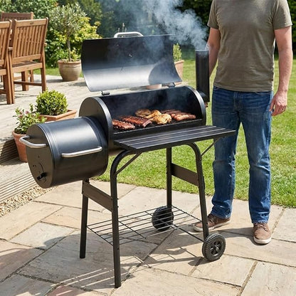 Outdoor Charcoal BBQ Grill with Rotisserie, Large Cooking Surface, Folding Side Tables & Wheels  Heavy Duty Garden Barbecue Smoker for Patio, Backyard & Outdoor Cooking