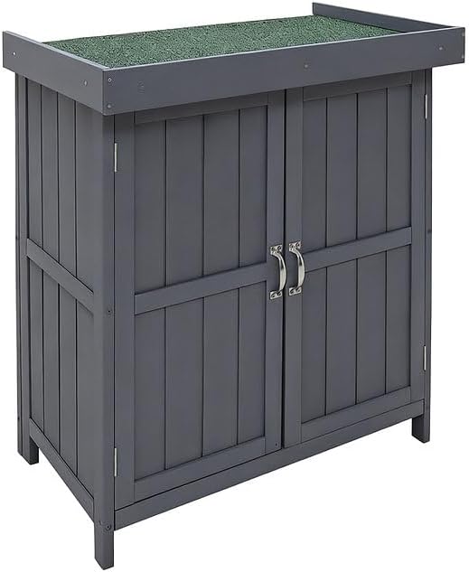 Wooden Garden Potting Shed with Lift Up Roof & Double Doors Outdoor Garden Storage Cabinet with Shelf Compact Wooden Tool Storage for Patio, Balcony & Allotment
