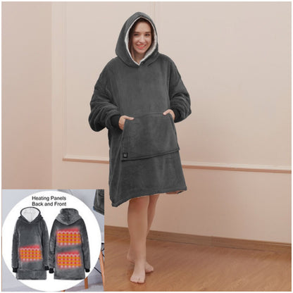 Heated Oversized Hoodie Soft Fleece Sherpa Hooded Blanket Warm Thermal Hoody UK
