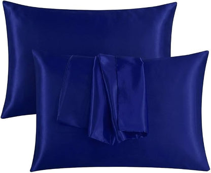 2 Pack Satin Pillowcases 50x75cm Standard UK Size  Soft 100% Polyester Satin Pillow Covers with Envelope Closure, Smooth Lightweight Machine Washable Bedding Pillowcase Set for Home & Bedroom