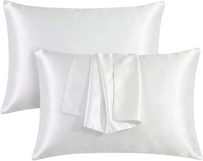 2 Pack Satin Pillowcases 50x75cm Standard UK Size  Soft 100% Polyester Satin Pillow Covers with Envelope Closure, Smooth Lightweight Machine Washable Bedding Pillowcase Set for Home & Bedroom