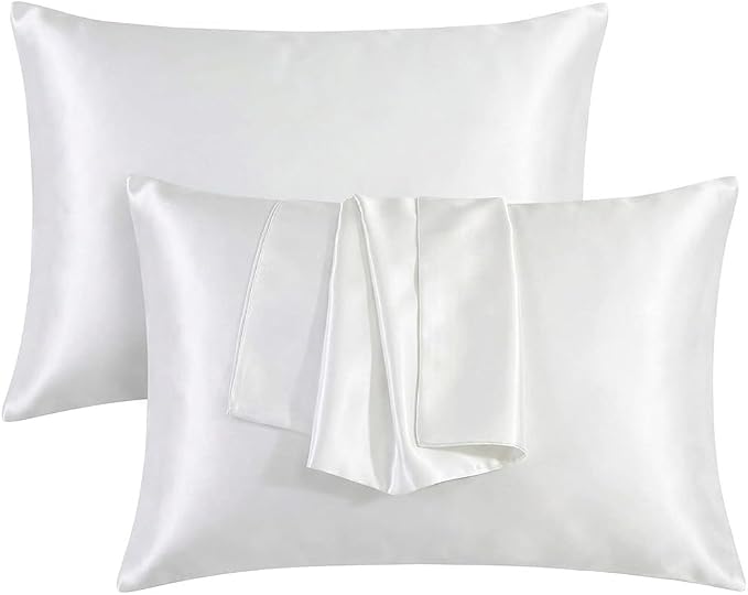 2 Pack Satin Pillowcases 50x75cm Standard UK Size  Soft 100% Polyester Satin Pillow Covers with Envelope Closure, Smooth Lightweight Machine Washable Bedding Pillowcase Set for Home & Bedroom