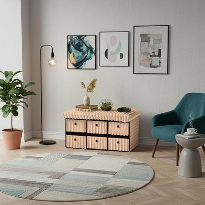 6 Drawer Ottoman Storage Bench with Velvet Cord Finish  Fabric Storage Chest, Padded Footstool Seat, Multipurpose Bedroom, Living Room & Hallway
