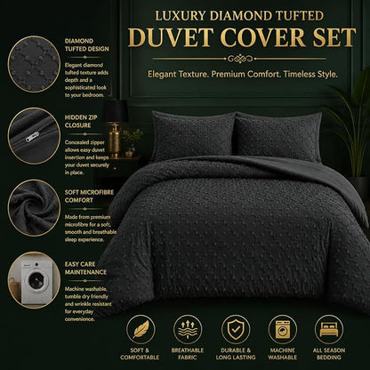 Double Duvet Cover Set Beige Tufted Bedding Set with 2 Pillowcases | Soft  Textured Geometric Quilt Cover with Hidden Zip