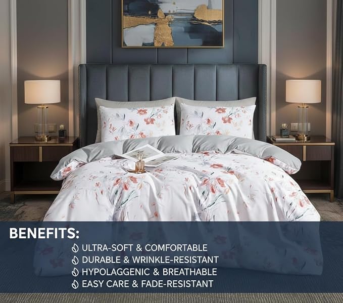 Luxury Microfiber Duvet Cover Set 3 Piece  Ultra Soft Breathable Quilt Cover with Hidden Zipper Closure  Lightweight Hypoallergenic Bedding Set with 2 Pillowcases