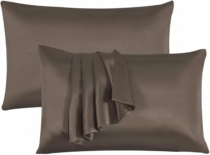 2 Pack Satin Pillowcases 50x75cm Standard UK Size  Soft 100% Polyester Satin Pillow Covers with Envelope Closure, Smooth Lightweight Machine Washable Bedding Pillowcase Set for Home & Bedroom