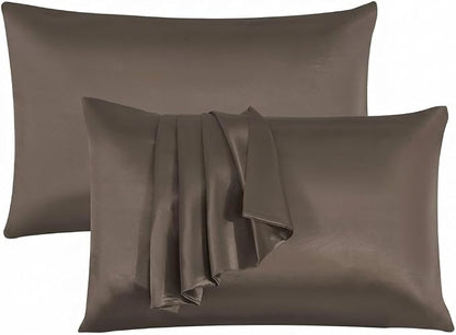 2 Pack Satin Pillowcases 50x75cm Standard UK Size  Soft 100% Polyester Satin Pillow Covers with Envelope Closure, Smooth Lightweight Machine Washable Bedding Pillowcase Set for Home & Bedroom