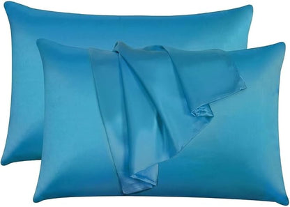 2 Pack Satin Pillowcases 50x75cm Standard UK Size  Soft 100% Polyester Satin Pillow Covers with Envelope Closure, Smooth Lightweight Machine Washable Bedding Pillowcase Set for Home & Bedroom