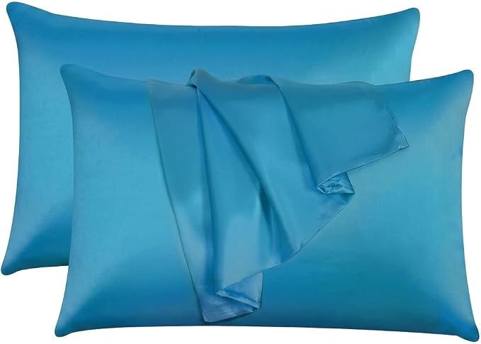 2 Pack Satin Pillowcases 50x75cm Standard UK Size  Soft 100% Polyester Satin Pillow Covers with Envelope Closure, Smooth Lightweight Machine Washable Bedding Pillowcase Set for Home & Bedroom
