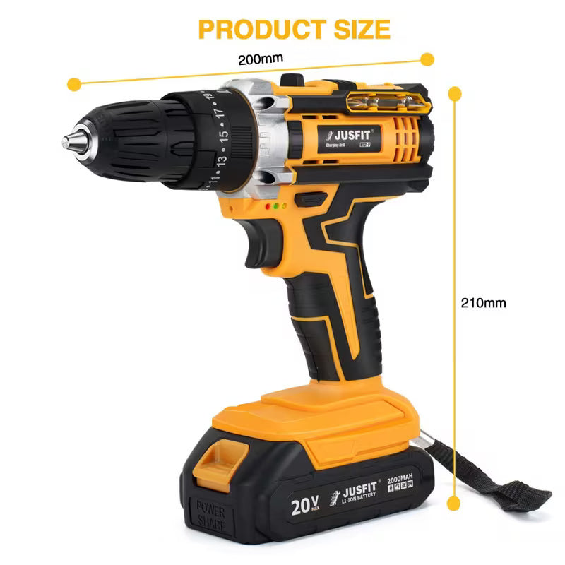 Cordless Hammer Impact Drill Driver Kit with 2 x 2000mAh Batteries, 29 Piece Accessory Set, 25+3 Torque Settings, LED Work Light & Fast Charger for DIY and Home Repairs