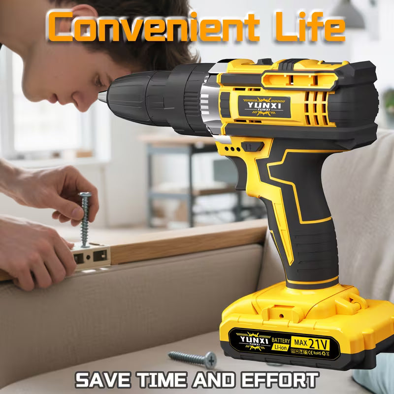 Cordless Electric Drill Set with Lithium Battery, Rechargeable Impact Drill & Screwdriver Combo Tool, Multifunctional Hand Drill for DIY, Home Repair, Craft Projects & Maintenance
