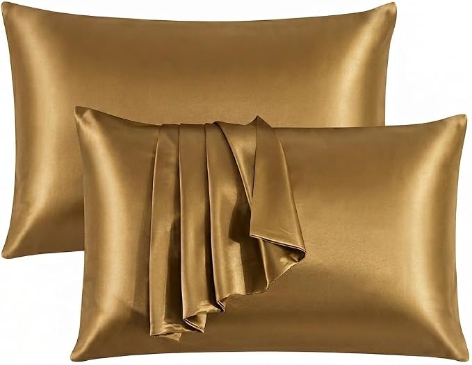 2 Pack Satin Pillowcases 50x75cm Standard UK Size  Soft 100% Polyester Satin Pillow Covers with Envelope Closure, Smooth Lightweight Machine Washable Bedding Pillowcase Set for Home & Bedroom