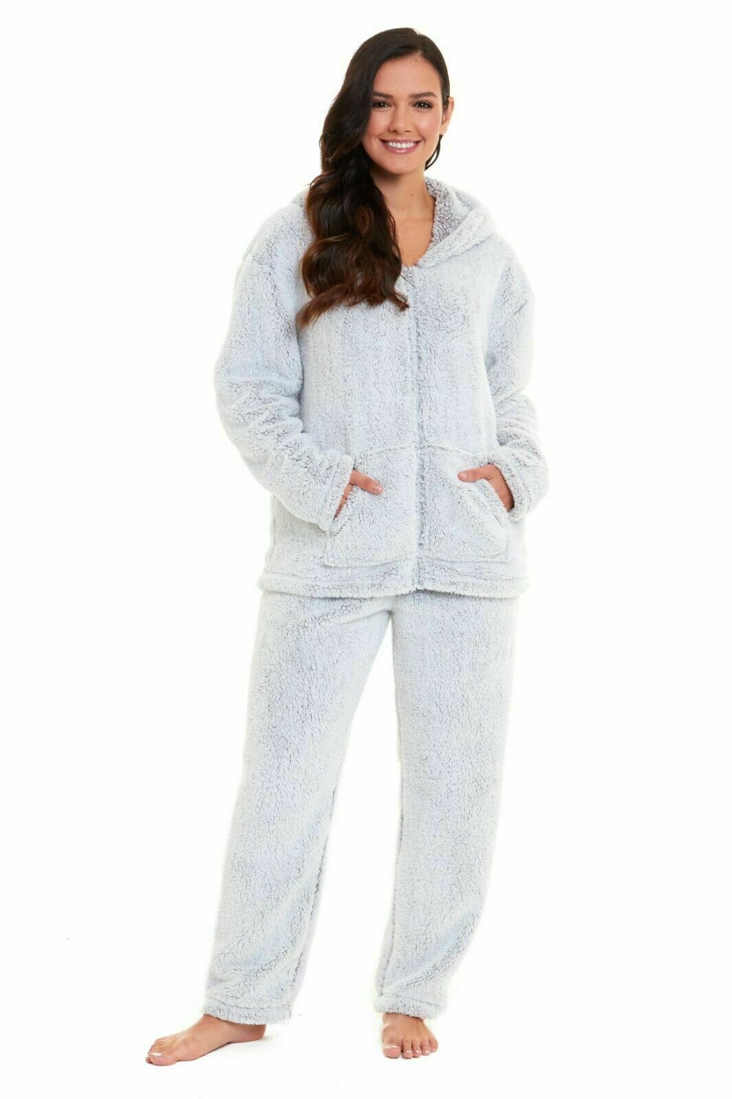 New Ladies Sherpa Fleece Pyjama Set Soft Warm Thermal Loungewear Set Nightwear